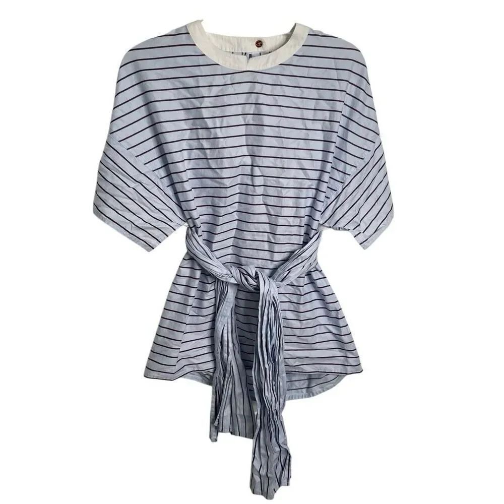 Rosetta Getty Womens Striped Cape Top 6 Tailored Purple Pinstripes Cap Sleeve